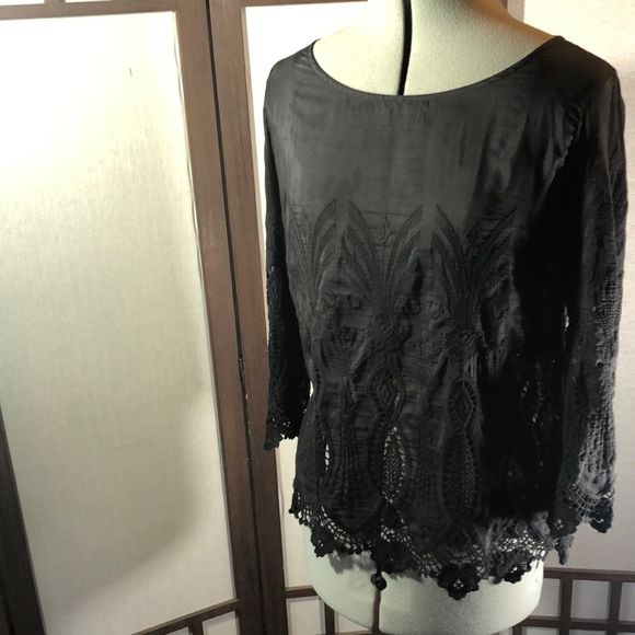 Gorgeous blouse boat neckline, embroidered with lace Banana Republic small NWOT - Picture 3 of 16